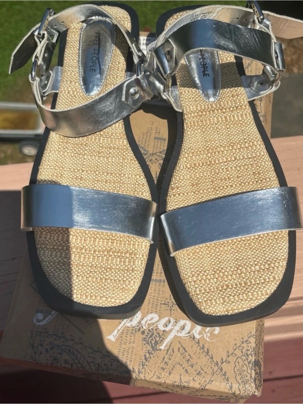 Free People Silver Metallic Strap Sandals
